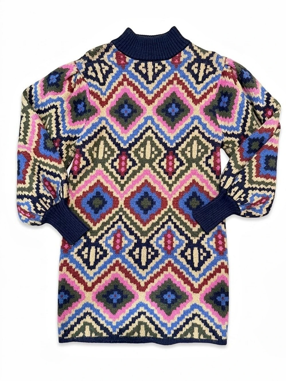 FARM Rio Geometric Knit Midi Sweater Dress Size S- Vibrant Pattern